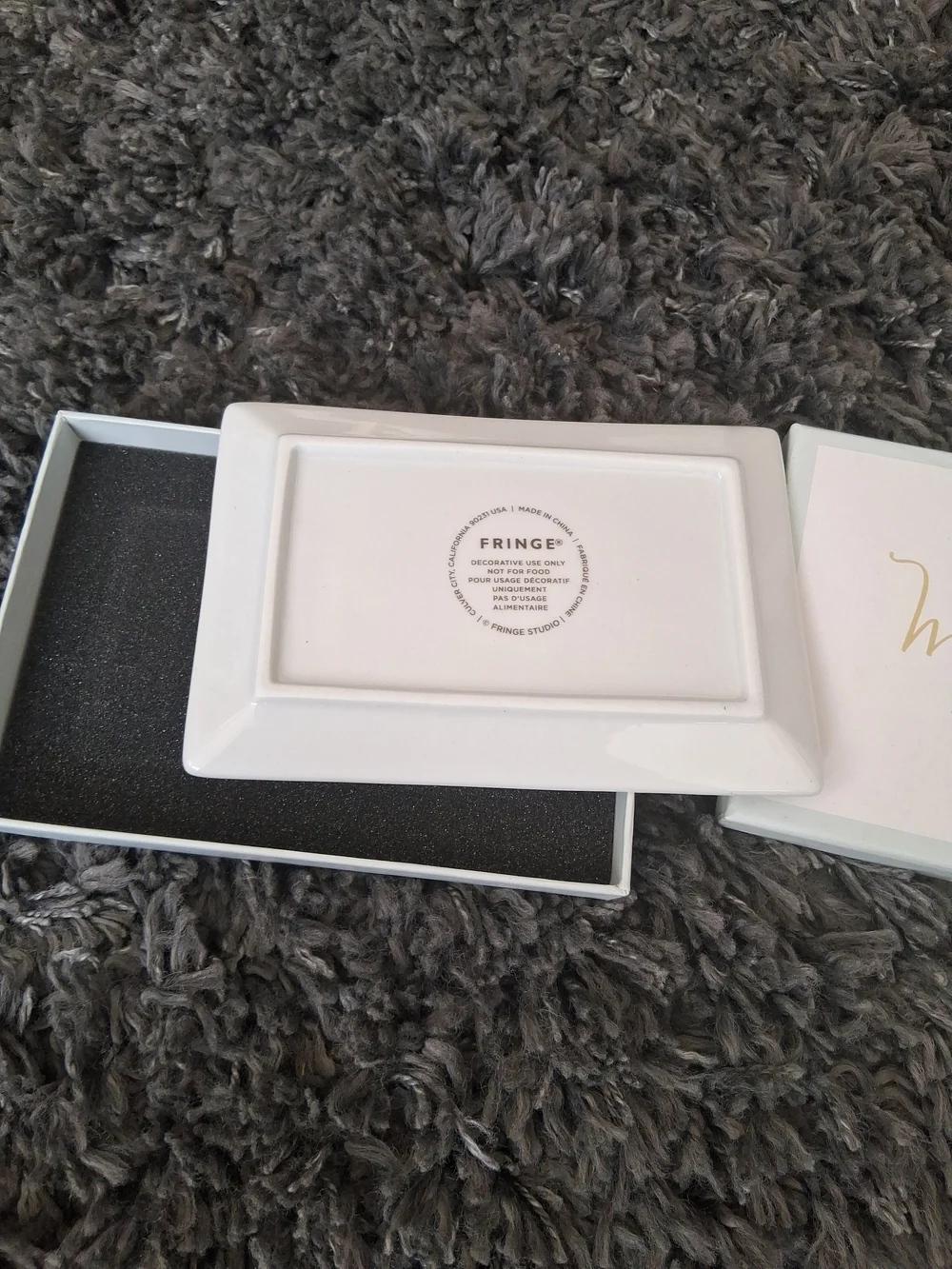 Fringe Studio White Ceramic Trinket Dish with Gold Script